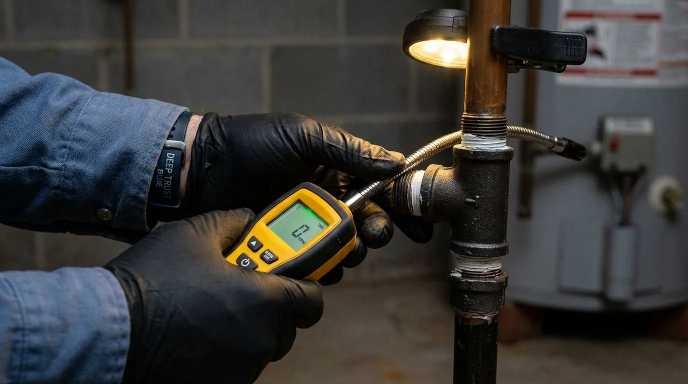 Gas leak detection with electronic sniffer by Johns Plumbing LLC in Burley