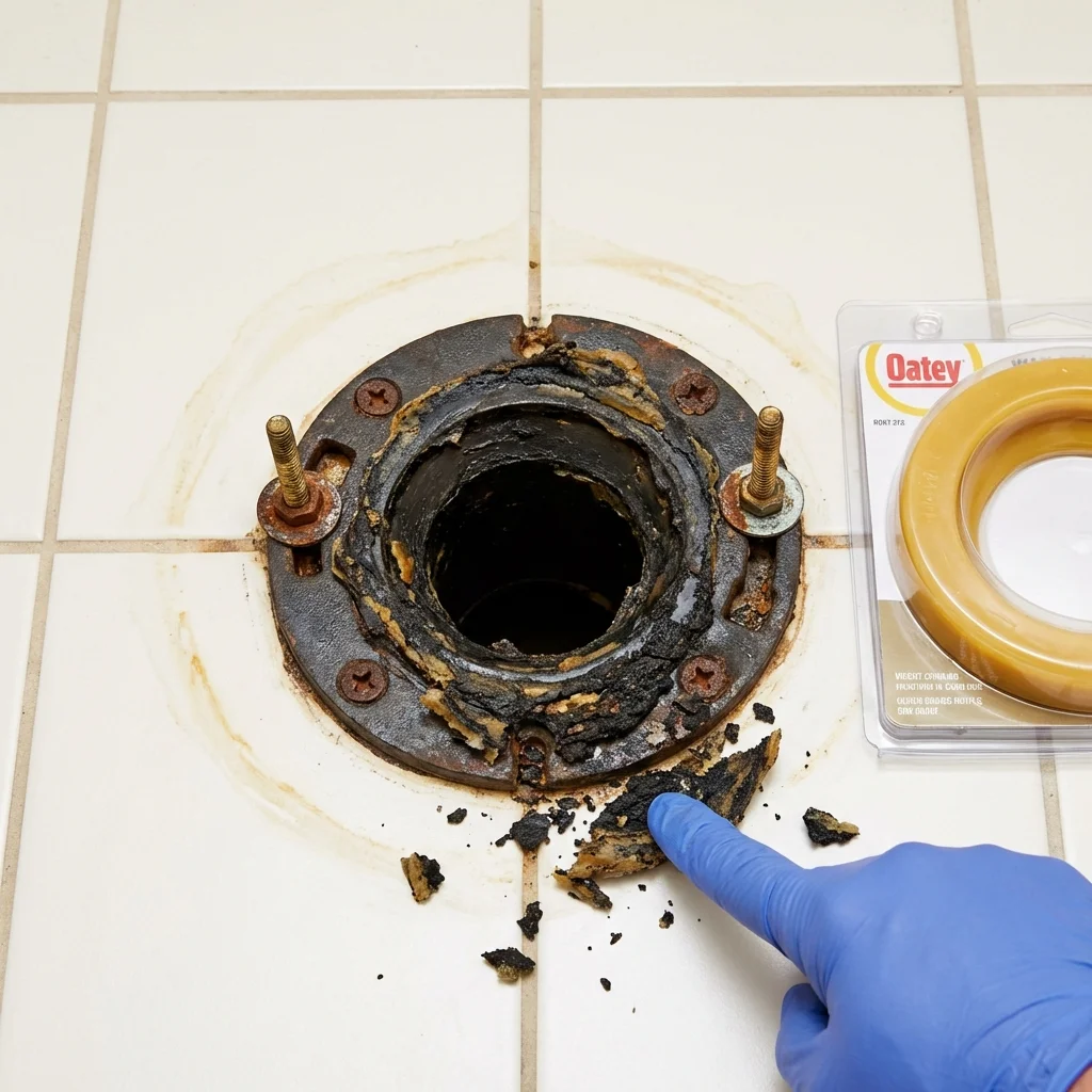 Failed wax ring showing water seepage at the base of a toilet in a Burley, ID home